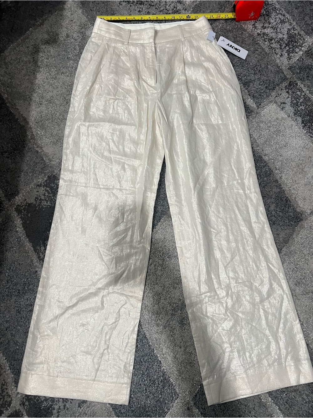 DKNY Ivory/Beige/Gold Hue Linen Shimmer Wide-Leg Dress Pants Sizes 4 & 6 NWT